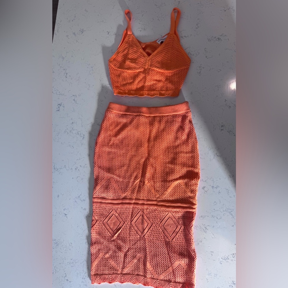 Willow & Wind (anthropologie) Orange Crochet/Knit boho Vacation Set Size M